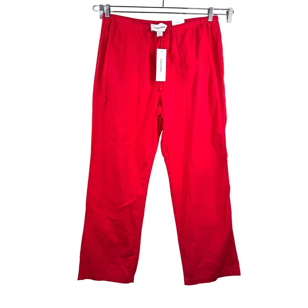 Calvin Klein Red Linen Blend‎ Straight Leg pants preppy money 90s Y2K sz XL